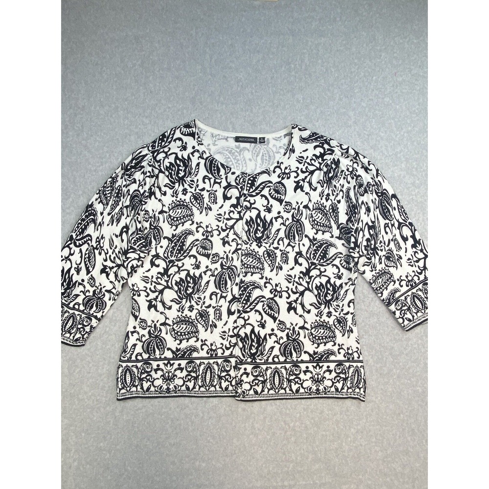 Notations Womens Shirt Sweater Size Extra Large White Black Flowers‎ Casual
